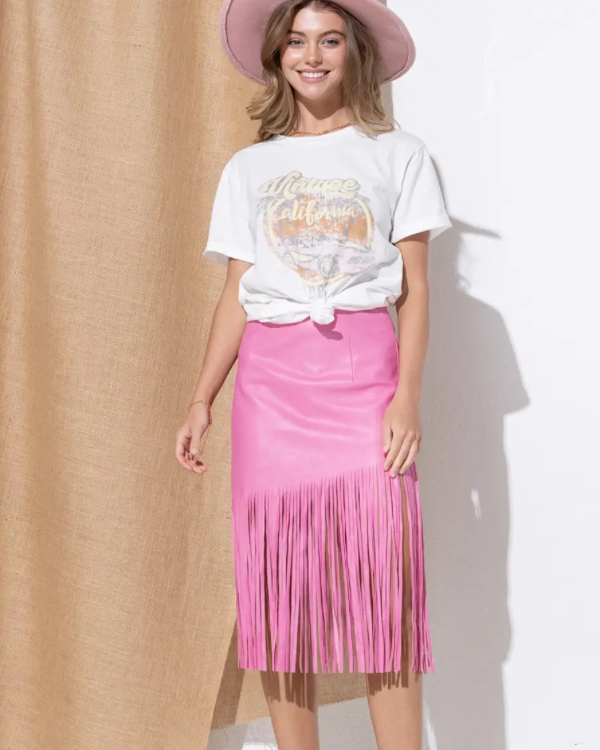 Leather fringe skirt knee length best sale